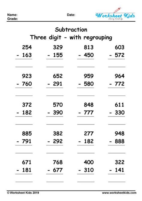 subtraction 3 digit with borrowing|3 digit subtraction with regrouping.